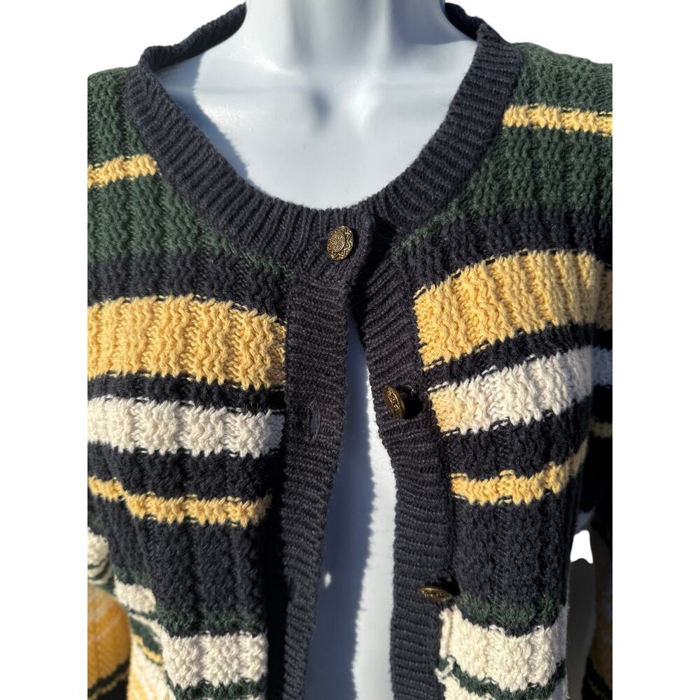 Vintage CHRISTOPHER & BANKS women L Knitted stripe Cardigan Sweater Button up